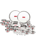 Stainless Steel Dinner Set Of 24, (4 Steel Plate, 4 Steel Glass, 8 Bowl, 4 Spoon Set, 4 Dessert Plate)