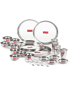 Stainless Steel Dinner Set Of 24, (4 Steel Plate, 4 Steel Glass, 8 Bowl, 4 Spoon Set, 4 Dessert Plate)