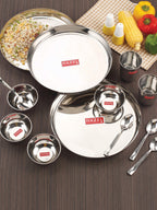 Stainless Steel Dinner Set Of 24, (4 Steel Plate, 4 Steel Glass, 8 Bowl, 4 Spoon Set, 4 Dessert Plate)