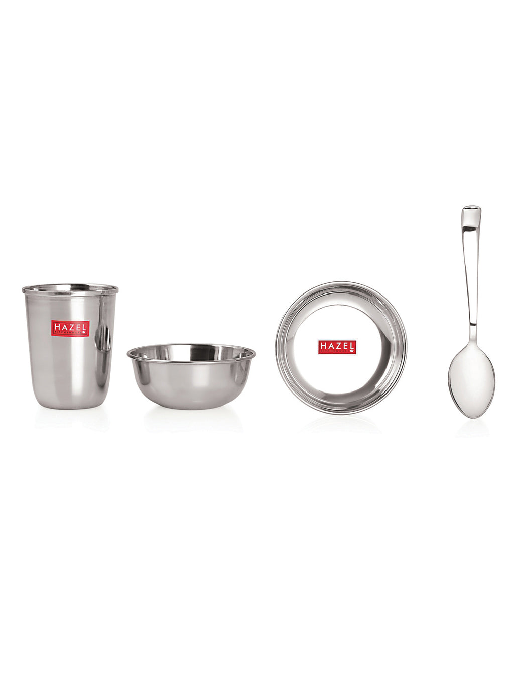 Stainless Steel Dinner Set Of 30, (5 Steel Plate, 5 Steel Glass, 10 Serving Bowl, 5 Spoon Set, 5 Dessert Plate)
