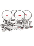 Stainless Steel Dinner Set Of 36, (6 Steel Plate, 6 Steel Glass, 12 Serving Bowl, 6 Spoon Set, 6 Dessert Plate)