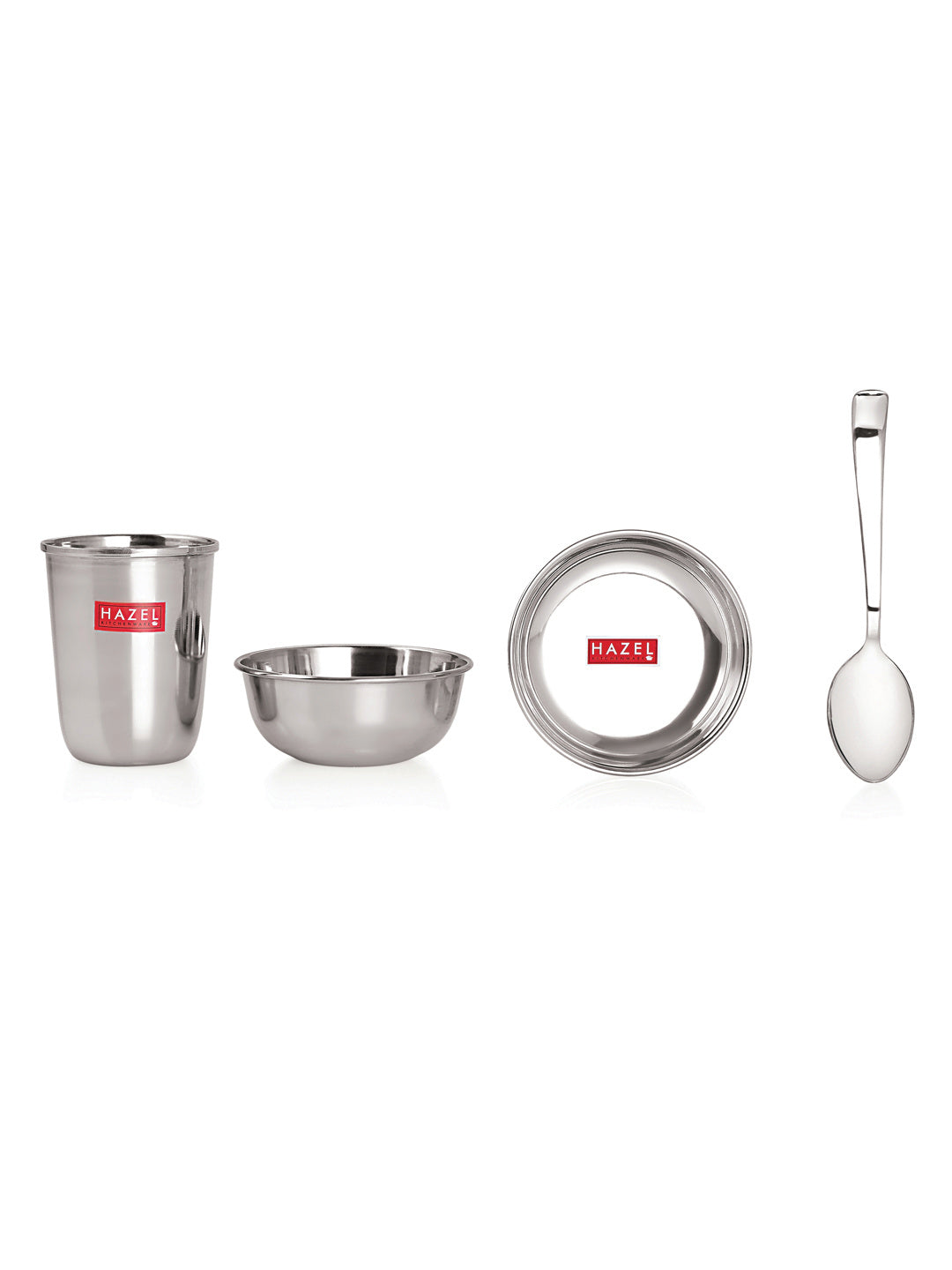 Stainless Steel Dinner Set Of 36, (6 Steel Plate, 6 Steel Glass, 12 Serving Bowl, 6 Spoon Set, 6 Dessert Plate)