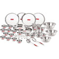 Stainless Steel Dinner Set of 41 Pieces (3 pcs Mixing Bowl, 2 pcs Serving Spoon, 6 Plate, 6 Glass, 12 Bowl, 6 Spoon Set, 6 Dessert Plate)