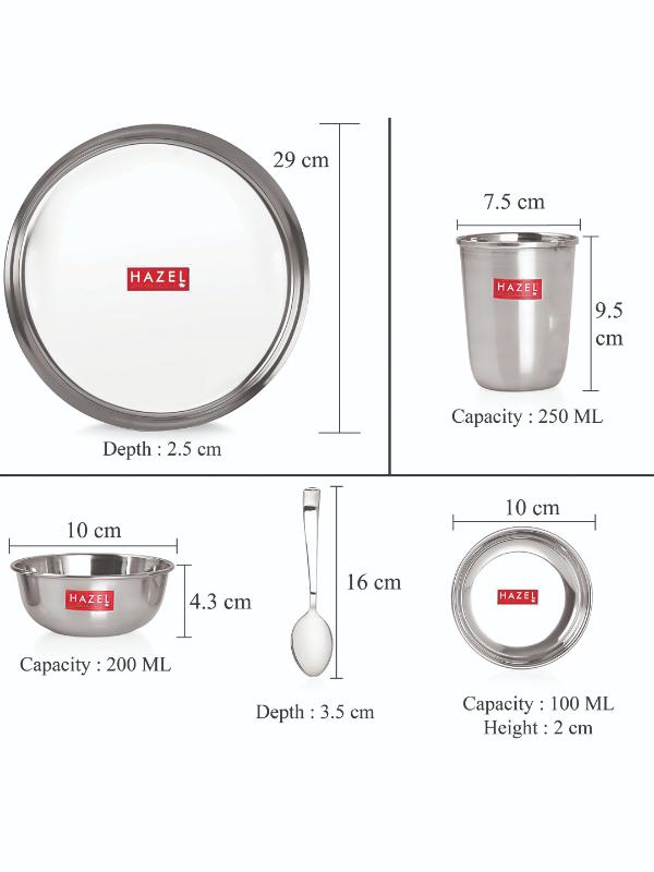 Stainless Steel Dinner Set of 41 Pieces (3 pcs Mixing Bowl, 2 pcs Serving Spoon, 6 Plate, 6 Glass, 12 Bowl, 6 Spoon Set, 6 Dessert Plate)