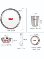Stainless Steel Dinner Set of 41 Pieces (3 pcs Mixing Bowl, 2 pcs Serving Spoon, 6 Plate, 6 Glass, 12 Bowl, 6 Spoon Set, 6 Dessert Plate)