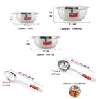 Stainless Steel Dinner Set of 41 Pieces (3 pcs Mixing Bowl, 2 pcs Serving Spoon, 6 Plate, 6 Glass, 12 Bowl, 6 Spoon Set, 6 Dessert Plate)