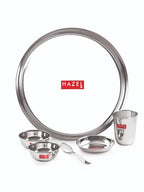 Stainless Steel Dinner Set of 41 Pieces (3 pcs Mixing Bowl, 2 pcs Serving Spoon, 6 Plate, 6 Glass, 12 Bowl, 6 Spoon Set, 6 Dessert Plate)