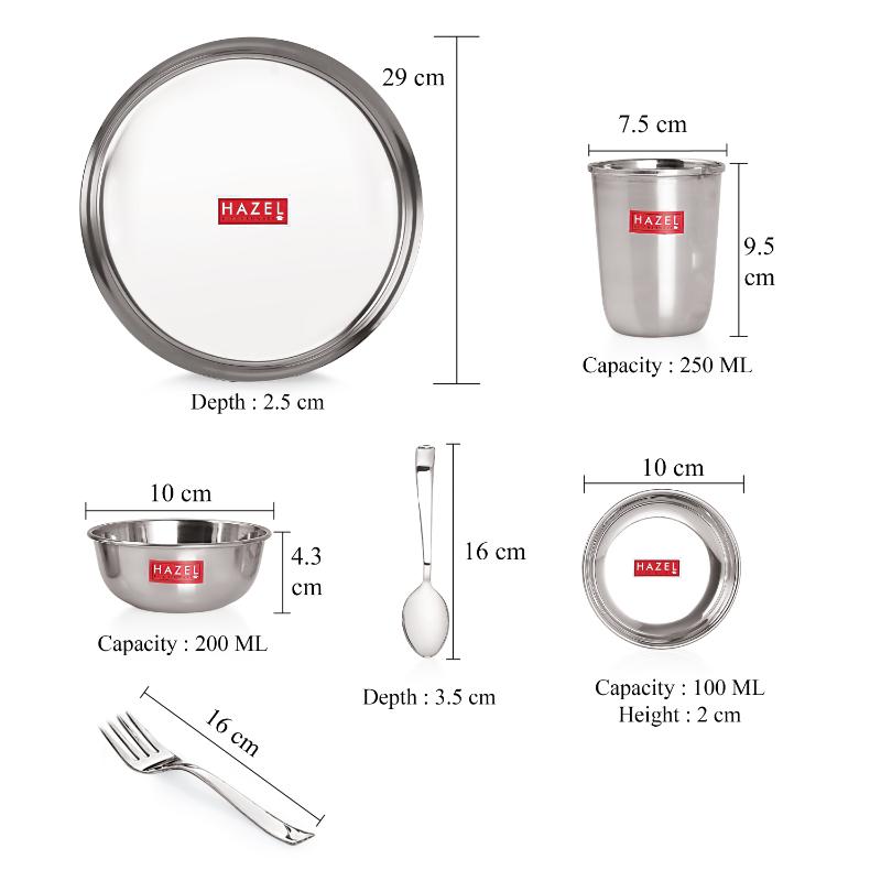 Stainless Steel Dinner Set of 51 Pieces (6 Plate, 6 Glass, 12 Bowl, 6 Spoon Set, 6 Dessert Plate, 3 pcs Serving Spoon, 6 pcs Quarter Plate, 6 pcs Fork)