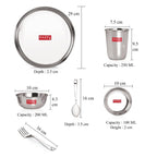 Stainless Steel Dinner Set of 51 Pieces (6 Plate, 6 Glass, 12 Bowl, 6 Spoon Set, 6 Dessert Plate, 3 pcs Serving Spoon, 6 pcs Quarter Plate, 6 pcs Fork)