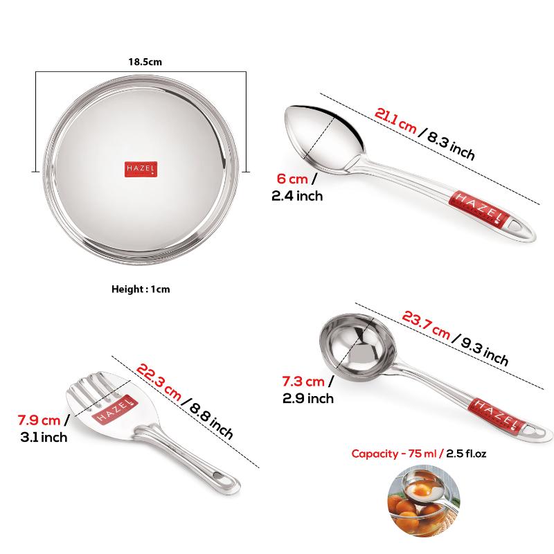 Stainless Steel Dinner Set of 51 Pieces (6 Plate, 6 Glass, 12 Bowl, 6 Spoon Set, 6 Dessert Plate, 3 pcs Serving Spoon, 6 pcs Quarter Plate, 6 pcs Fork)