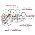 Stainless Steel Dinner Set of 51 Pieces (6 Plate, 6 Glass, 12 Bowl, 6 Spoon Set, 6 Dessert Plate, 3 pcs Serving Spoon, 6 pcs Quarter Plate, 6 pcs Fork)