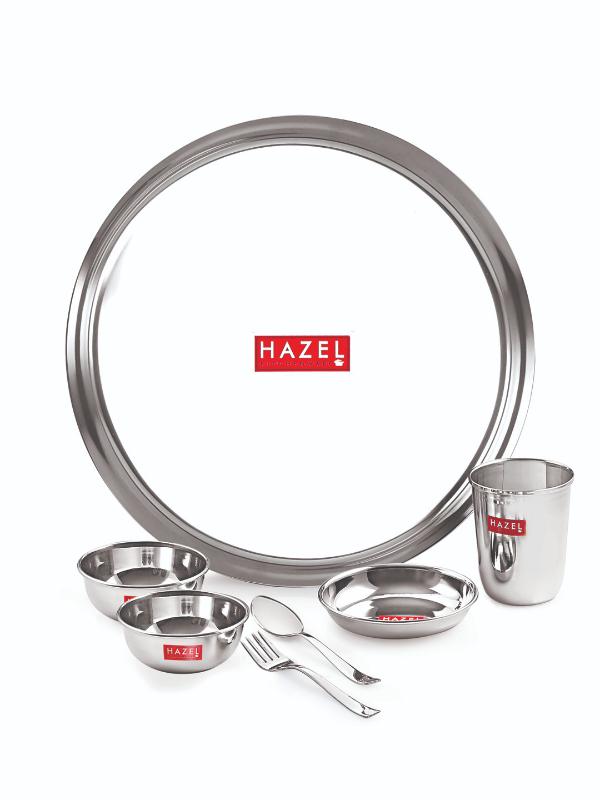Stainless Steel Dinner Set of 51 Pieces (6 Plate, 6 Glass, 12 Bowl, 6 Spoon Set, 6 Dessert Plate, 3 pcs Serving Spoon, 6 pcs Quarter Plate, 6 pcs Fork)