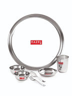 Stainless Steel Dinner Set of 51 Pieces (6 Plate, 6 Glass, 12 Bowl, 6 Spoon Set, 6 Dessert Plate, 3 pcs Serving Spoon, 6 pcs Quarter Plate, 6 pcs Fork)