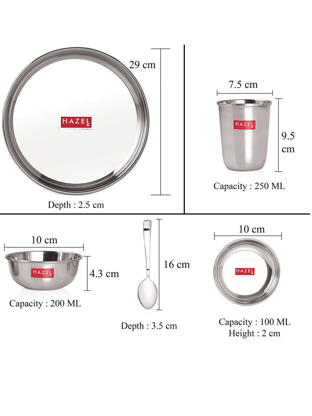 Stainless Steel Dinner Set Of 30 , (5 Steel Plate, 5 Steel Glass, 10 Serving Bowl, 5 Dessert Plate, 5 Spoon Set)