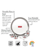 Stainless Steel Dinner Set Of 30 , (5 Steel Plate, 5 Steel Glass, 10 Serving Bowl, 5 Dessert Plate, 5 Spoon Set)