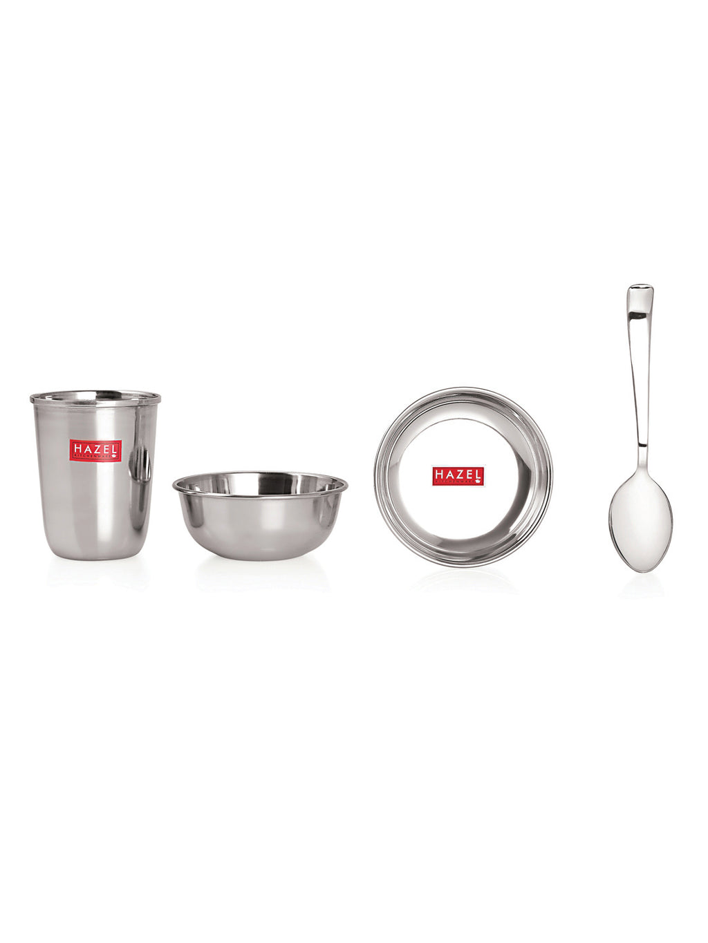 Stainless Steel Dinner Set Of 30 , (5 Steel Plate, 5 Steel Glass, 10 Serving Bowl, 5 Dessert Plate, 5 Spoon Set)