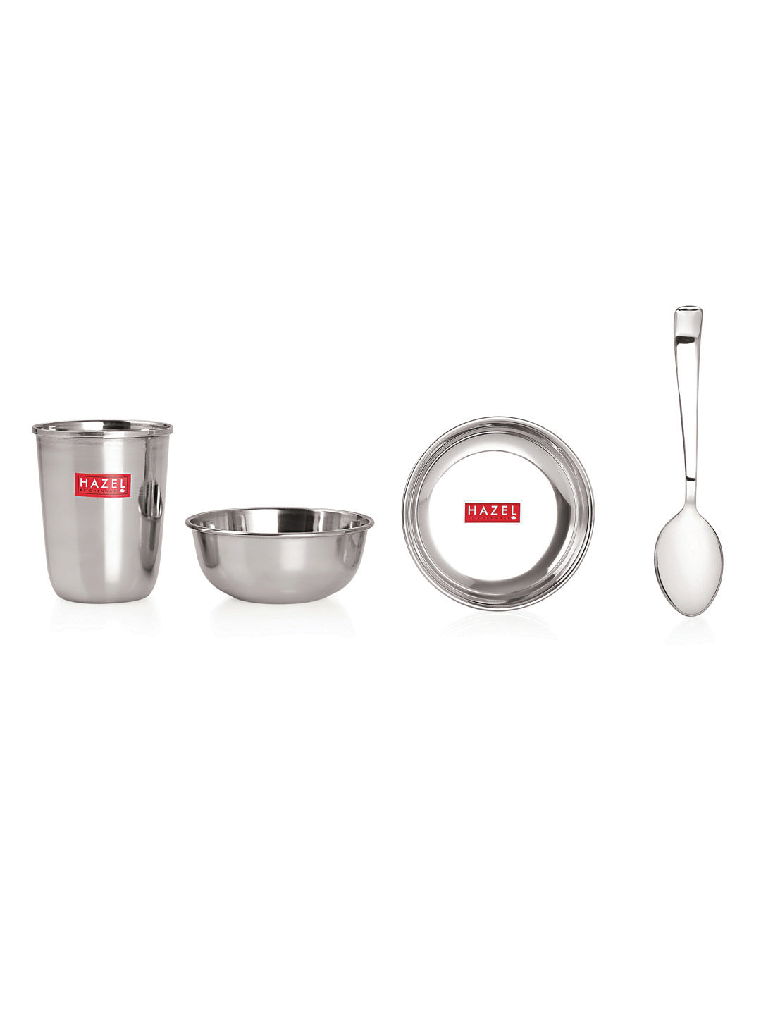Stainless Steel Dinner Set Of 30 , (5 Steel Plate, 5 Steel Glass, 10 Serving Bowl, 5 Dessert Plate, 5 Spoon Set)