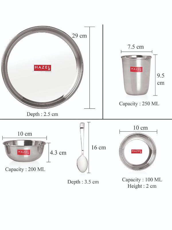 Stainless Steel 41 Pieces Dinner Set (3 pcs Mixing Bowl, 2 pcs Serving Spoon, 6 Plate, 6 Glass, 12 Bowl, 6 Spoon Set, 6 Dessert Plate)