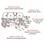 Stainless Steel 41 Pieces Dinner Set (3 pcs Mixing Bowl, 2 pcs Serving Spoon, 6 Plate, 6 Glass, 12 Bowl, 6 Spoon Set, 6 Dessert Plate)
