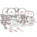 Stainless Steel 51 Pieces Dinner Set (6 Plate, 6 Glass, 12 Bowl, 6 Spoon Set, 6 Dessert Plate, 3 pcs Serving Spoon, 6 pcs Quarter Plate, 6 pcs Fork)