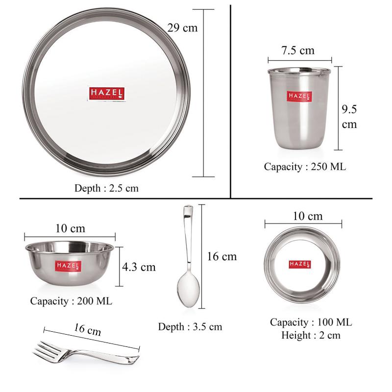 Stainless Steel 51 Pieces Dinner Set (6 Plate, 6 Glass, 12 Bowl, 6 Spoon Set, 6 Dessert Plate, 3 pcs Serving Spoon, 6 pcs Quarter Plate, 6 pcs Fork)