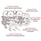 Stainless Steel 51 Pieces Dinner Set (6 Plate, 6 Glass, 12 Bowl, 6 Spoon Set, 6 Dessert Plate, 3 pcs Serving Spoon, 6 pcs Quarter Plate, 6 pcs Fork)