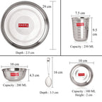 Stainless Steel Dinner Set, Thali, Bowls, Spoon, Glass, Dessert Plate, Set of 6