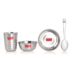 Stainless Steel Dinner Set, Thali, Bowls, Spoon, Glass, Dessert Plate, Set of 6