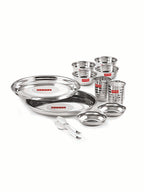 Stainless Steel Dinner Set 12 Pcs, Thali Set with Plates, Bowls & Glasses