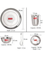 Stainless Steel Dinner Set 12 Pcs, Thali Set with Plates, Bowls & Glasses
