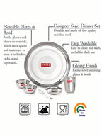 Stainless Steel Dinner Set 12 Pcs, Thali Set with Plates, Bowls & Glasses