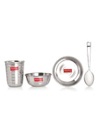 Stainless Steel Dinner Set 12 Pcs, Thali Set with Plates, Bowls & Glasses