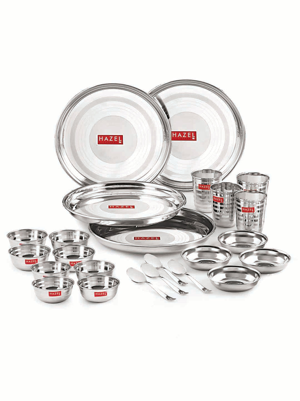 Stainless Steel Dinner Set 24 Pcs, Plates, Bowls, Spoons & Glasses