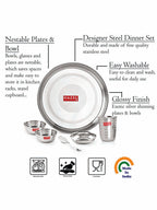 Stainless Steel Dinner Set 24 Pcs, Plates, Bowls, Spoons & Glasses