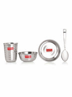 Stainless Steel Dinner Set 24 Pcs, Plates, Bowls, Spoons & Glasses