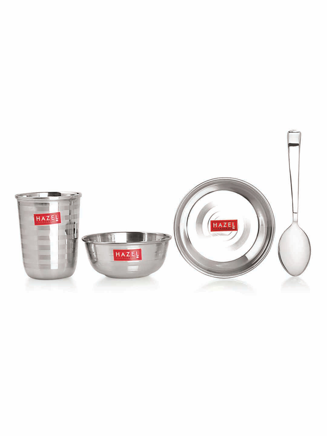 Stainless Steel Dinner Set 24 Pcs, Plates, Bowls, Spoons & Glasses