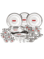 Stainless Steel Dinner Set 30 Pcs, Thali Set with Plates, Bowls & Glasses