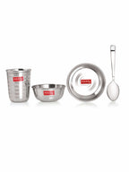 Stainless Steel Dinner Set 30 Pcs, Thali Set with Plates, Bowls & Glasses