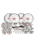 Stainless Steel Dinner Set Of 36(6 Steel Plate, 12 Serving Bowl, 6 Spoon Set, 6 Dessert Plate, 6 Steel Glass)