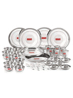Stainless Steel Dinner Set Of 36(6 Steel Plate, 12 Serving Bowl, 6 Spoon Set, 6 Dessert Plate, 6 Steel Glass)