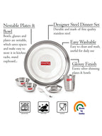 Stainless Steel Dinner Set Of 36(6 Steel Plate, 12 Serving Bowl, 6 Spoon Set, 6 Dessert Plate, 6 Steel Glass)