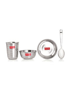 Stainless Steel Dinner Set Of 36(6 Steel Plate, 12 Serving Bowl, 6 Spoon Set, 6 Dessert Plate, 6 Steel Glass)