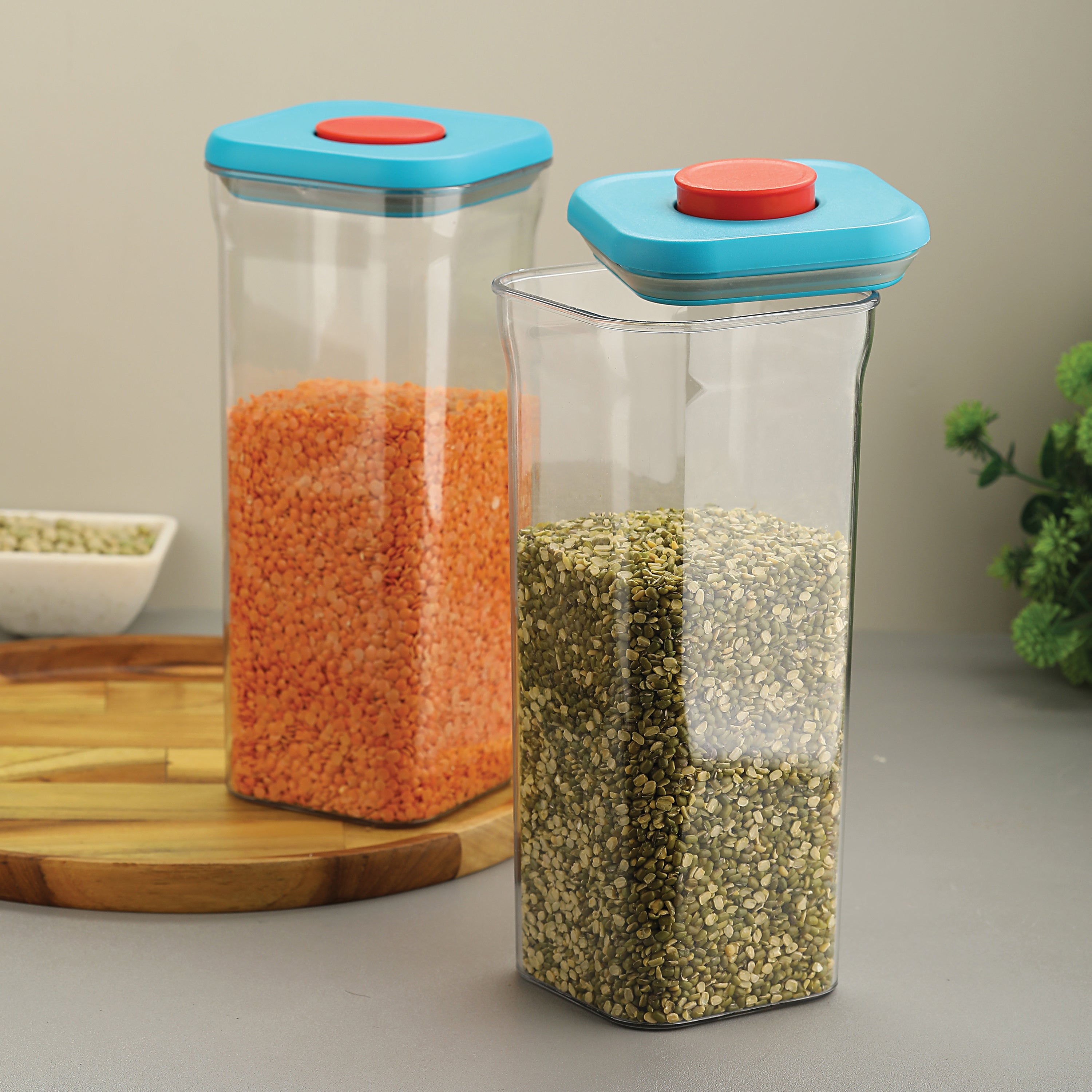 Airtight Food Storage Containers Set of 2, Plastic Kitchen Jar 1600 ml, Blue