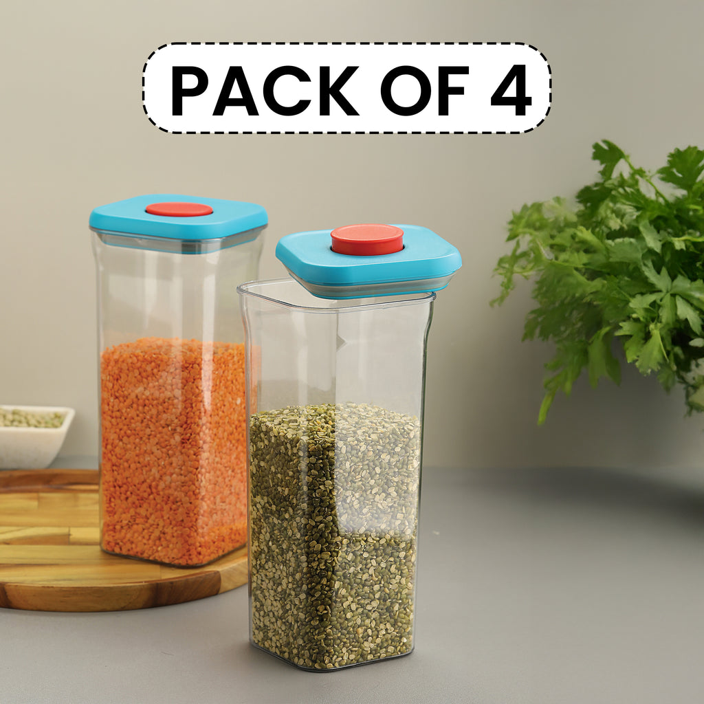 Airtight Food Storage Containers Set of 4, Plastic Kitchen Jar 1600 ml, Blue