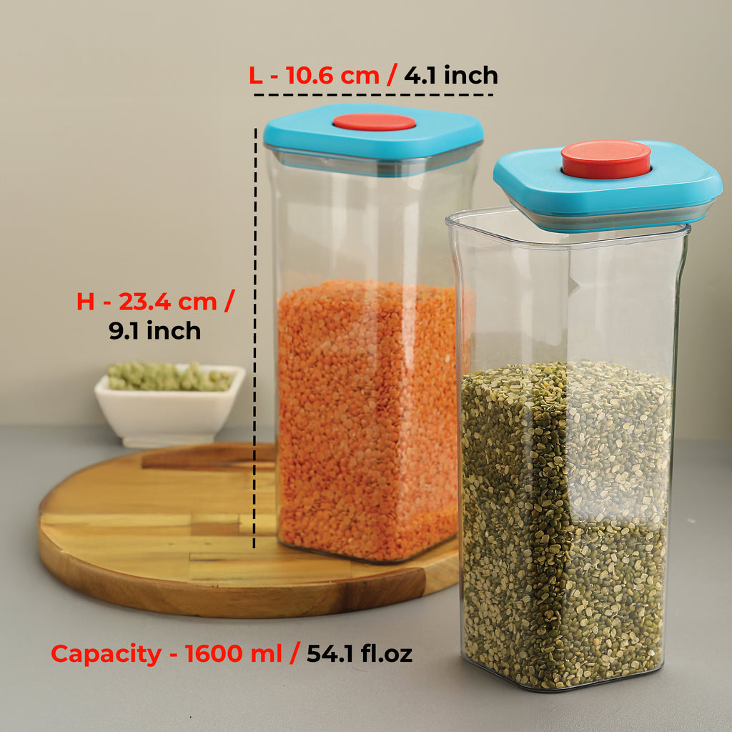 Airtight Food Storage Containers Set of 4, Plastic Kitchen Jar 1600 ml, Blue