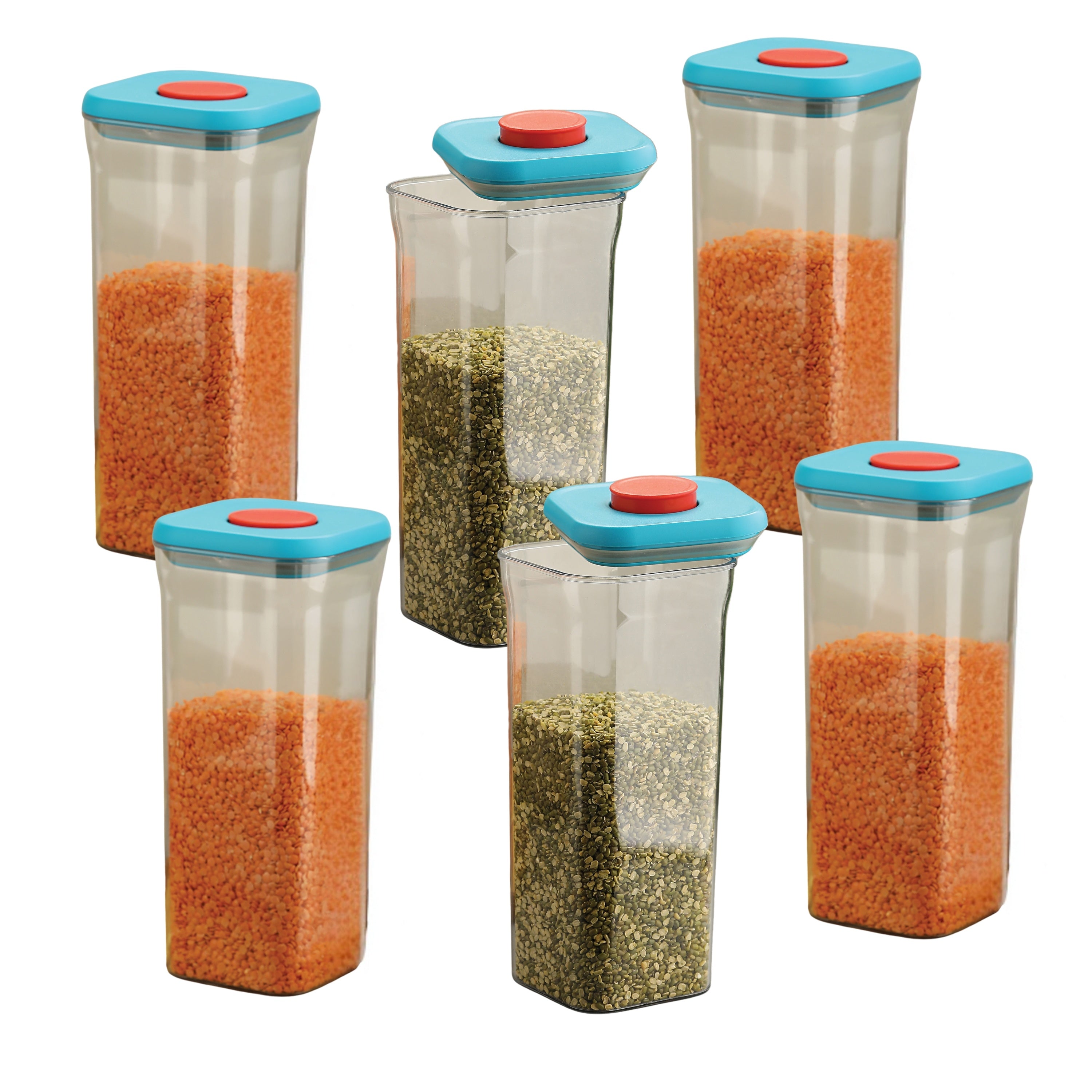 Airtight Food Storage Containers Set of 6, Plastic Kitchen Jar 1600 ml, Blue