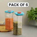 Airtight Food Storage Containers Set of 6, Plastic Kitchen Jar 1600 ml, Blue