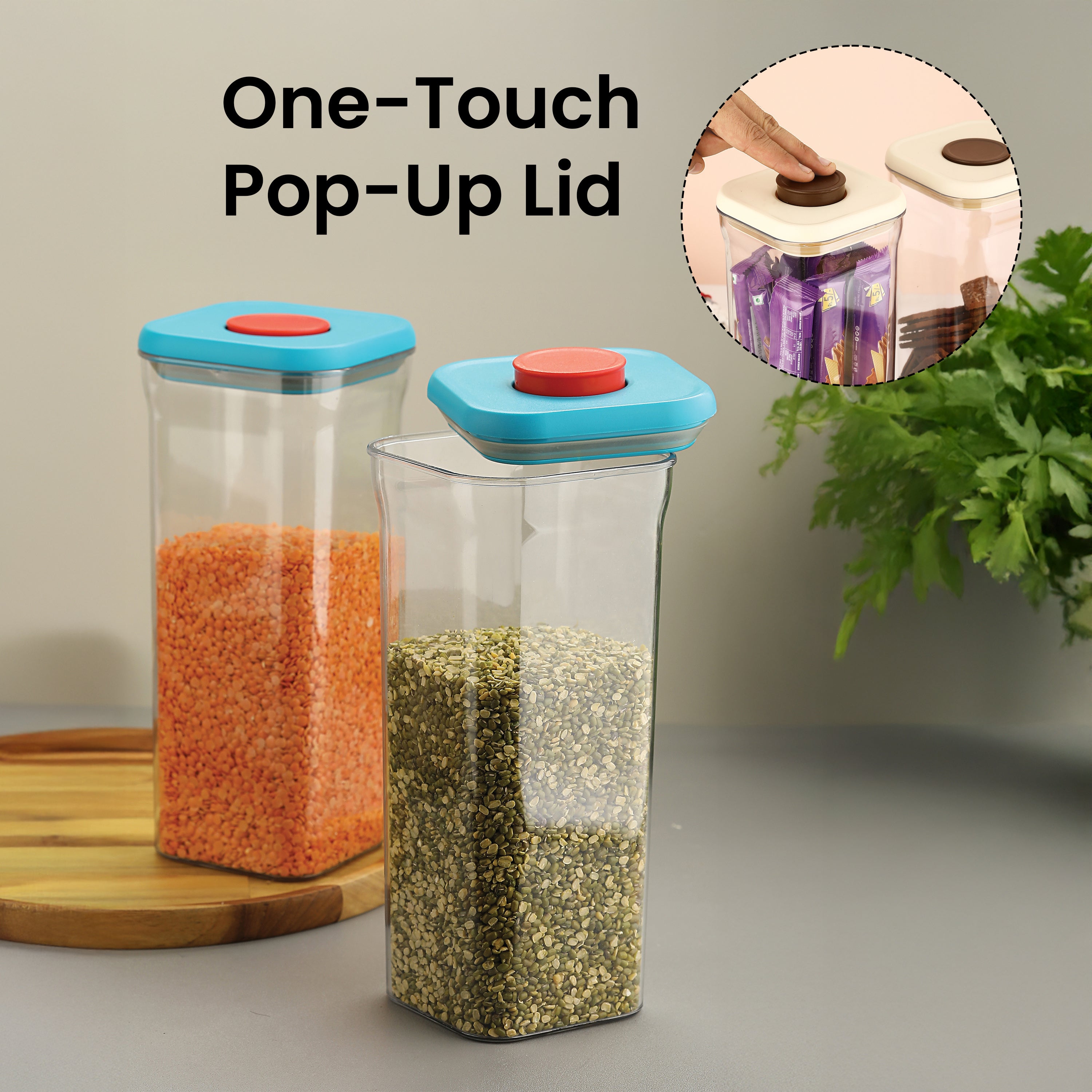 Airtight Food Storage Containers Set of 6, Plastic Kitchen Jar 1600 ml, Blue