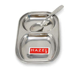 Stainless Steel 2 Section Plate with Spoon, Divided Mess Tray