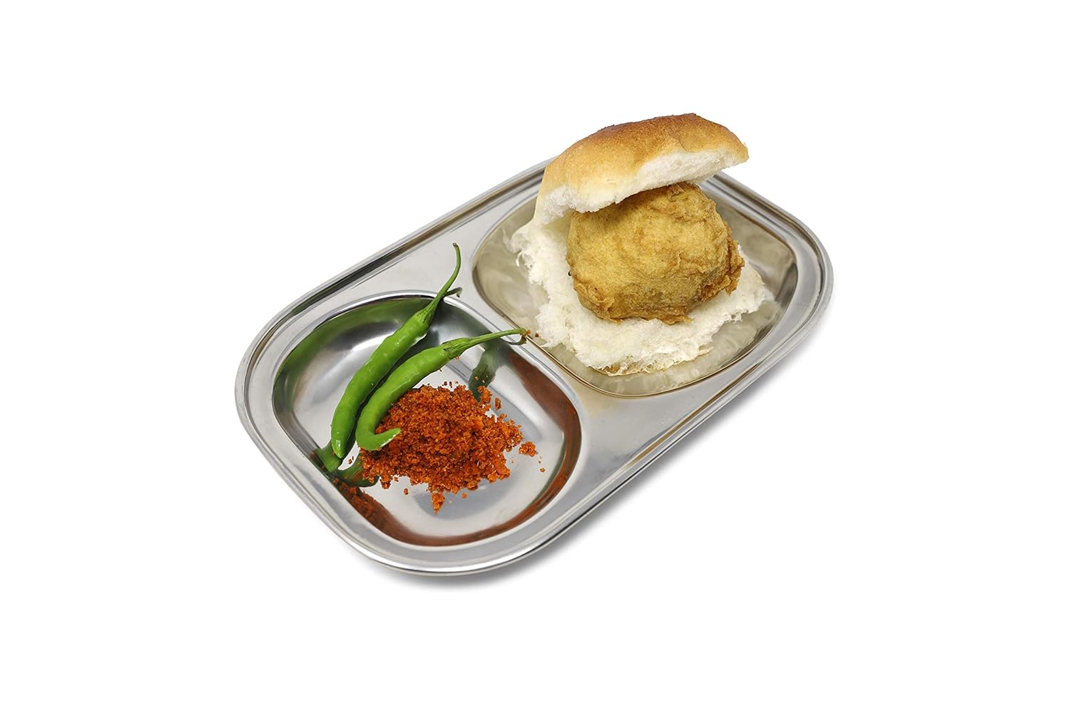 Stainless Steel 2 Section Plate Set with 2 Spoons, Divided Tray Set of 4
